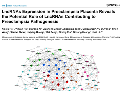 He X, et al. LncRNAs Expression in Preeclampsia Placenta Reveals the Potential Role of LncRNAs Contributing to Preeclampsia Pathogenesis. PLoS One.?2013 Nov 28;8(11):e81437. (IF=4.375)